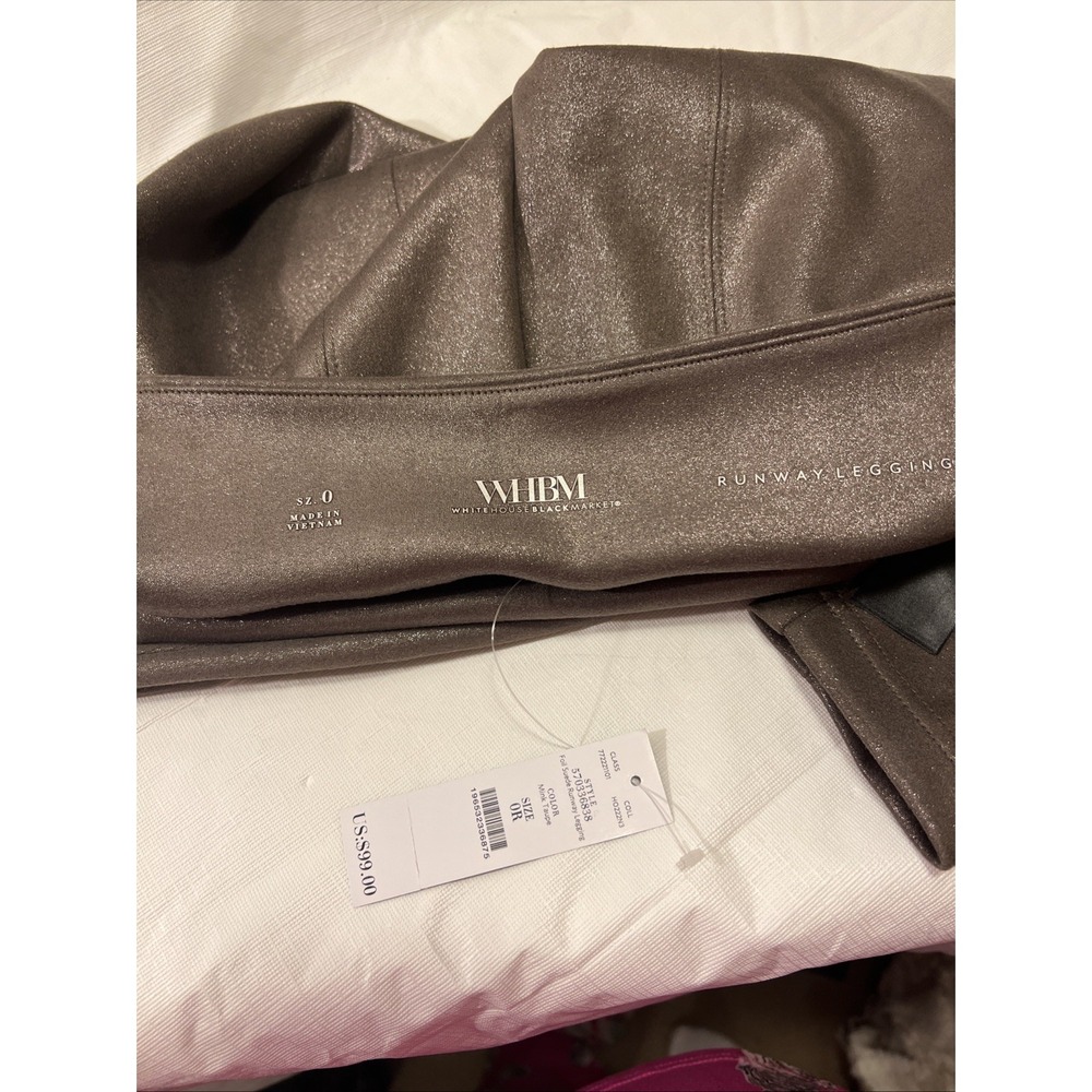 White House Black Market Runway Leggings Mink Taupe Foil Suede 0R 570336838 NEW - Picture 5 of 8